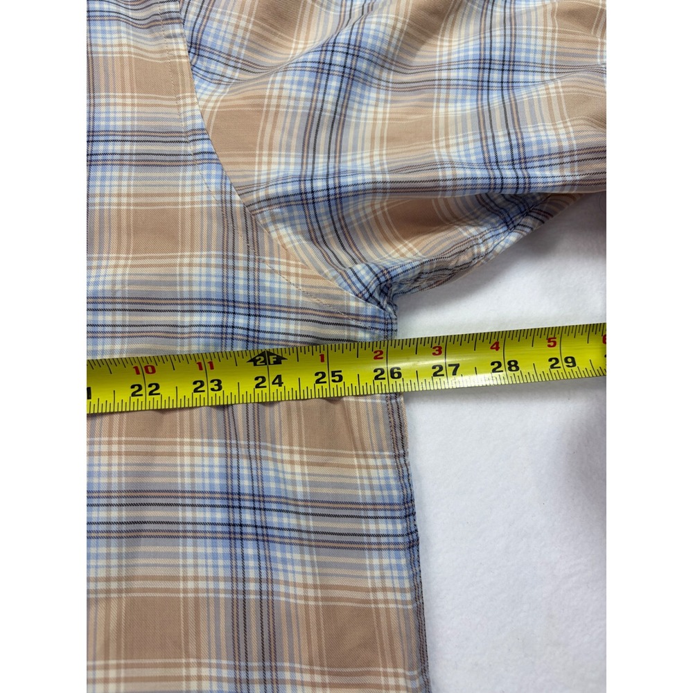 Bobby Jones Collection Mens XL Tan Blue Plaid Button Down Shirt Woven In Italy - Picture 2 of 8